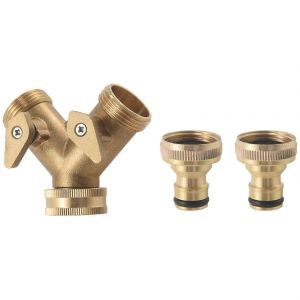 3/4 pouce 2 voies séparateur de tuyau en laiton Y valve Connecteur de robinet de jardin avec 2 x3/4 pouces en laiton robinet d'eau Ou - Neuf