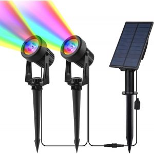 Spot Solaire Ext&eacute;rieur Ip65, Lampe D&eacute;corative Puissante Multicolore Pour Jardin, Chemins, Pelouses, Terrasses (2 Lumi&egrave;res) - Neuf