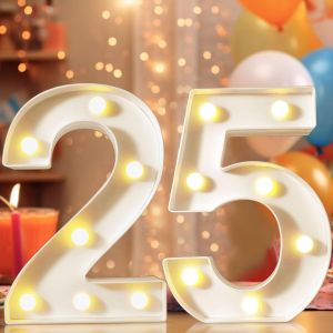 Chiffres D&eacute;coratifs Lumineux &Agrave; Del De 22,4 Cm, Num&eacute;ros De Chapiteau Pour D&eacute;coration De 25e Anniversaire, Panneau Lumineux Pour F&ecirc;te D'anniversaire, Veilleuse, Anniversaire De Mariage, D&eacute;coration - Neuf