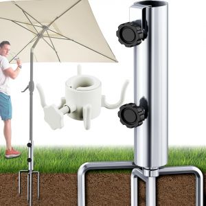 Ulteronixshop-Pied De Parasol Xl &Oslash; 43 Mm Avec Crochet De Suspension Pour Parasol De Plage &iquest; Pied De Parasol Avec 4 Piquets, Amovible, R&eacute;glable, Ancrage Au Sol Robuste Pour Parasol En M&eacute;tal, Support D - Neuf