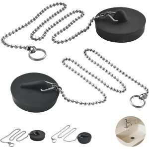 Jgd-4 Pi&egrave;ces(4cm*2 & 4.5cm*2) Bouchon D'&eacute;vier&iquest; Universel Noir Avec Cha&icirc;ne En Acier Inoxydable De 40cm-Pour Les &Eacute;viers,Emp&ecirc;che Les Pertes D'eau Et Les Odeurs,Adapt&eacute; Pour Salle De Bain Et Cuisine. - Neuf