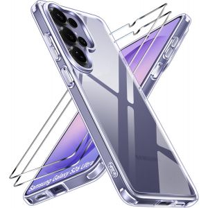 ELVORIX-Anti-Jaunissement HD Clair Coque pour Samsung Galaxy S26 Ultra 5G avec 2 Pi&egrave;ces Verre Tremp&eacute;, [Protection Militaire] Transparente &Eacute;tui de Protection Antichoc Mince Bumper Housse - Neuf