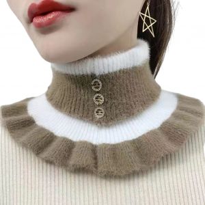Femmes Hiver Écharpe Faux Col Haut Couleur Correspondant À Volants Strass Décor Tricoté Élastique Chaud Coupe-Vent Protection Du Cou Décoratif Cache-Cou-Chameau - Neuf