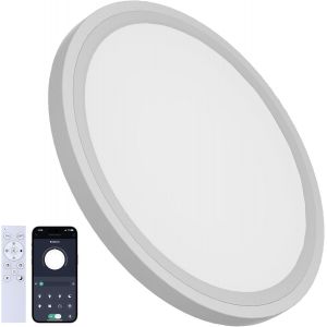 Kal-Ø40cm Plafonnier Led Dimmable 33w, Ultra Fin 2,5 Cm Plafonnier Chambre Et Plafonnier Led Salon, 3000k-6500k, Contrôle Via Télécommande Et App, Veilleuse 5w, Pour Cuisine Bureau, Blanc - Neuf