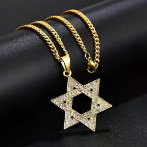 Juif Magen Étoile De David Collier Hommes/Femmes Bat Mitzvah Cadeau Israël Judaica Hébreu Bijoux Hanoukka Pendentif Couleur Or N1046d - Neuf