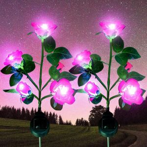 Bhhbb-Lumière Solaire Extérieur Jardin, Lampes Led Rose Solaires Avec Plus Grande Fleur Et Large Panneau Solaire, Étanche Deco Jardin Exterieur Pour Jardin, Pelouse, Terrasse, Chemin (Rose 2 Pièces) - Neuf