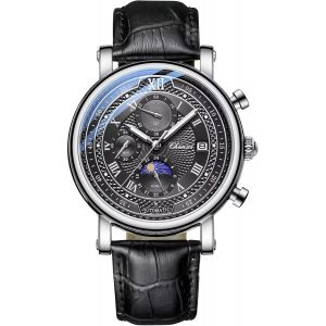Montre &Agrave; Quartz Analogique Pour Homme Avec Bracelet En Cuir Motif Phase De Lune Montre D&eacute;contract&eacute;e &Eacute;tanche Chronographe.[J621] - Neuf