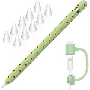 Tournesol Silicone Housse De Protection Pour Apple Pencil 1&Egrave;re G&eacute;n&eacute;ration Accessoires Avec Couvercle De Pointe Apple Et Cordon D'Adaptation De C&acirc;ble (Vert) - Neuf