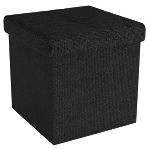Intirilife Pouf Pliable 30x30x30 Cm En Piano Noir - Siège Cube Avec Espace De Rangement Et Couvercle En Tissu Avec Creux - Sitzcube Repose-Pieds Coffre De Rangement Pouf - Neuf