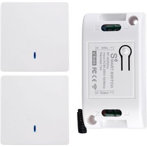 CHECARZHN--NO1-Lot De 2 Interrupteurs Sans Fil - 433 Mhz - 10 A - 220 V - Avec Récepteur - Sans Pile - Pour Lampe Intérieure Et Extérieure (2 Interrupteurs Avec 1 Récepteur) - Neuf