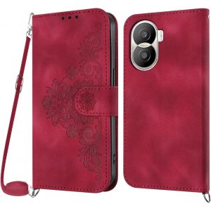 KALANKA-Coque pour Huawei Honor X40i/Play 7T Pro avec Cordon, Etui pour Huawei Honor X40i/Play 7T Pro avec Cordon Collier, Housse en Cuir PU avec [Bandoulière Réglable] Lanyard Cover (Rouge) - Neuf