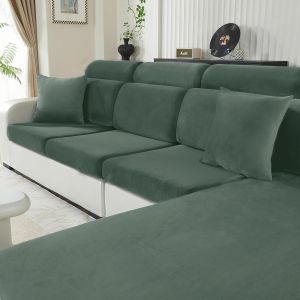 Cmws-Housse Coussin Canapé Velours, Universelle Housse Assise Canapé Extensible, Protection Pour Meubles Couvre Pour Canape Antidérapante(Chaise Longue, Vert Clair) - Neuf