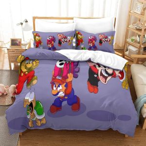 Housse De Couette Super Mario Imprim&iquest;&iquest;E En D Avec Taies D'oreiller, Parure De Lit Pour Adolescents Avec Fermeture &iquest;&iquest; Glissi&iquest;&iquest;Re, Housse De Couette En Mic - Neuf