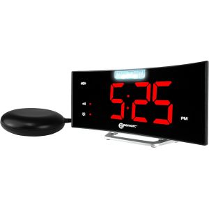 VornixorSarlshop-R&eacute;veil avec Alarme Puissante de 95dB, Coussin Vibrant, Grand &Eacute;cran et Flash Lumineux - Le Wake 'N' Shake Curve de Vous Sortira de Votre Sommeil Profond - Port de Charge USB - Versio - Neuf