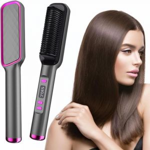 Brosse Lissante (Gris), Brosse Lissante Professionnelle, Chauffage Rapide, Avec Écran Lcd, 30 Réglages De Température, Anti-Brûlure, 80-230 °C - Neuf