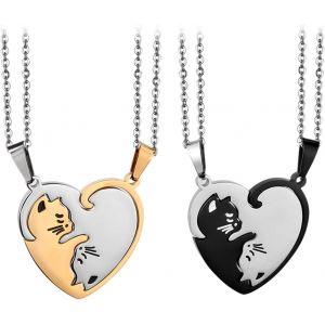 Lot De 2 Paires De Colliers Pour Couple - Commémoratifs D'amitié, D'amour, Assortis, Bff - Pour Anniversaires, Danses, Dîners - Laiton - Neuf