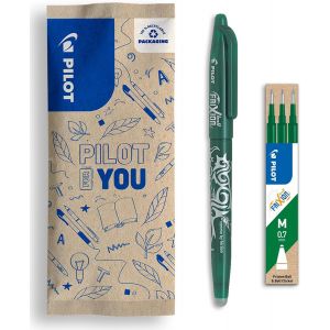 Tianyi-- Lot De 1 Frixion Ball + 1 Set De 3 Recharges - Stylo Effaçable À Encre Thermosensible - Stylo Roller Rechargeable Fabriqué À Partir De Plastique Recyclé - Vert - Pointe Moyenne - Neuf