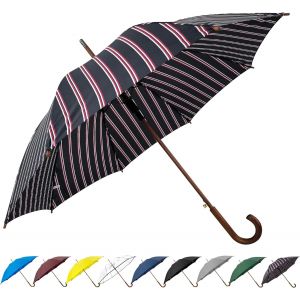 Parapluie Classique &Agrave; Poign&eacute;e En Bois Avec Ouverture Automatique Coupe-Vent Et B&acirc;ton Incassable 122 Cm - Neuf