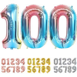 Foil Ballons Chiffre 100 D&eacute;grad&eacute; Bleu, Grands Ballon Num&eacute;ro 0 1 2 3 4 5 7 8 10-19 20-29 30-39 40 50 60 70 80 90 100, D&eacute;coration Pour Mariages Party Et Anniversaires F&ecirc;te - Neuf