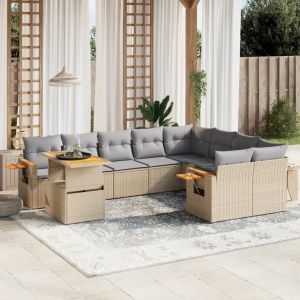 Prolenta Premium - Salon De Jardin Avec Coussins 10 Pcs Beige R&eacute;sine Tress&eacute;e - Neuf