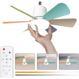 Ventilateur plafond avec lumiere, 30W Lampe Ventilateur Plafond avec Douille E27, Dimmable Ventilateur Plafond LED pour Chambre, Salon, 3 Vitesses, 6 Pales (Multicolore 30w) - Neuf