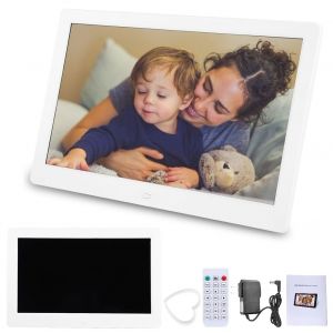 Cadre photo numerique 13 pouces 1280 x 800 HD avec reveil, lecteur d'album et telecommande, blanc, Etats-Unis - Neuf