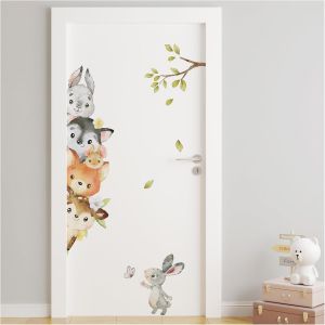 ERYI-Dk1004-7 Sticker Mural Pour Porte De Chambre D'Enfant Motif Animaux De La Forêt - Neuf