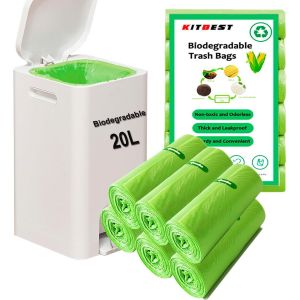 KALANKA-Lot de 120 sacs poubelle biodégradables de 20 l, sacs poubelle compostables de 20 litres, sacs poubelle recyclés biodégradables pour cuisine, bureau, vert, 50 x 60 cm - Neuf