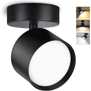 KAL-Led Spot En Saillie Orientable, 7W 800Lm Spots De Plafond, 3000K/4000K/6500K Rotation À 350°+90° Spot Led, Aluminium Rond Noir Plafonnier Spot Led Orientable, 1 Pièces - Neuf