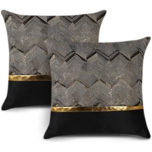Lot De 2 Housses De Coussin Pour Canap&eacute;, Voiture, Chambre &Agrave; Coucher, Luxueuses, Modernes, Minimalistes, En Cuir Dor&eacute;, Coutures &Agrave; Rayures Ondul&eacute;es, Housse De Coussin, Taie D'oreiller - Neuf