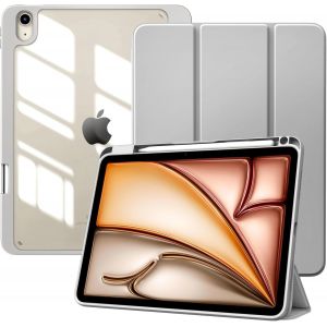 Coque pour iPad Air 11 Pouces (M3/M2-2025/2024), iPad Air 5e/4e G&eacute;n&eacute;ration (2022/2020) 10,9"", &Eacute;tui avec Porte-Stylet, Coque Fine Arri&egrave;re Transparente, Sommeil/R&eacute;veil Auto, Gris Clair - Neuf