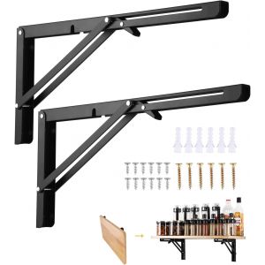 MEVRONISSHOP-querre Pliante400mm, 2 Pi&egrave;ces Noir Support Console Pliable, Supports D' &eacute;tag&egrave;res Pliants Charge, Lourds Support Console Pliable R&eacute;tractable, Equerre Etagere, Pour Garage, Cuisine, Chambr - Neuf