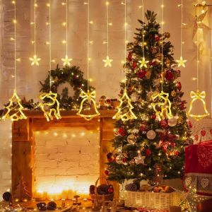 Kal-Rideau Lumineux De Noël, 138 Led Guirlande Lumineuse Extérieure 8 Modes D'éclairage, 12 Étoiles Lumières Décoration Intérieur Extérieur Pour Fenêtre, Anniversaire, Maison, Patio - Neuf