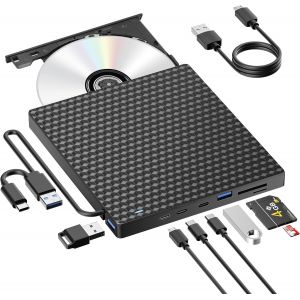 Lecteur CD DVD externe USB 3.0 Type-C pour ordinateur portable de bureau PC Macbook iMac, graveur DVD +/-RW, lecteur DVD externe pour Windows 11/10/8/7/XP/Linux/Vista/MacOS - Neuf