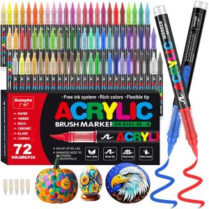 Mevronisshop-72 Couleurs Feutre Acrylique, T&ecirc;te De Brosse Douce Marqueur Peinture Acrylique Pour Coloriage, Verre, Tissu, Oeuf, P&eacute;troglyphes Et Bricolage Arts & Crafts Fournitures - Neuf