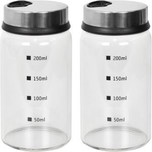 2 Bocaux à Epices En Verre Rond,Bocaux En Verre Epices,Pot à Epices En Verre,Contenant Epices En Verre,Forme Ronde Bocaux Epices,Ensemble de Pot Epices Contenir Etiquette Epices (200ml) - Neuf