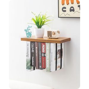 Etagere Murale Bois Avec Sangle Réglable, Etagere Flottante Murale À Affichage Renversé, Étagère Invisible Pour Passionnés De Livres (Unité Unique, Bois) - Neuf
