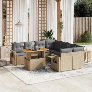 Prolenta Premium - Salon De Jardin Avec Coussins 9 Pcs Beige R&eacute;sine Tress&eacute;e - Neuf