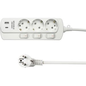 Multiprise Blanche Avec Adaptateur Usb C, 3 Prises Usb C, Multiprise Avec Commande D'Interrupteur, Multiprise[DYB984006] - Neuf