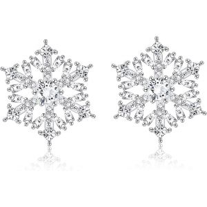 Flocon Boucles D'oreilles En Argent 925 Pour Femme Filles, Plaqué Or Blanc 18k Noël Flocon Boucles D'oreilles Pendantes Clou Bijoux Oreilles De Noël, Avec Boîte Cadeau - Neuf