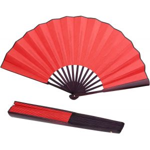 KALANKA-eventail,Grand Ventilateur Pliant,grand eventail,éventail grande taille,Grand Éventail en Soie Pliable Rouge en Soie,Ventilateurs à Main pour Performance,Festival, événements, Cadeau, Artisan - Neuf