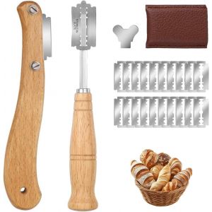 Oayew-Couteau &Agrave; Pain Lame De Boulanger, Outil De Rasoir &Agrave; P&acirc;te Avec 20 Lames, Coupe-Pain Boulanger, Couteau De Boulanger, Couteau &Agrave; Inciser Pour Couper Les Baguettes, Couteau &Agrave; Pain Courb&eacute; - Neuf