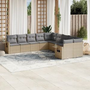 Prolenta Premium - Salon De Jardin Avec Coussins 10 Pcs Beige R&eacute;sine Tress&eacute;e - Neuf