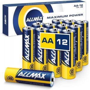 Piles Alcalines Allmax AA Mignon (LR6) &agrave; Puissance maximale (12 pi&egrave;ces) Dur&eacute;e de Vie Ultra Longue : 10 Ans, &eacute;tanche, adapt&eacute;e aux appareils aliment&eacute;e par la Technologie EnergyCircle (1,5 Volt). - Neuf