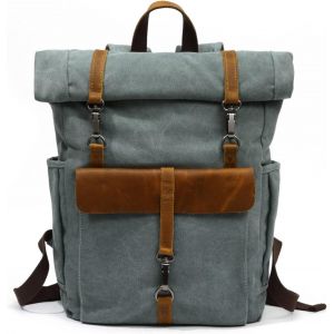 acdsgd-Sac &agrave; Dos Roll Top Sac d'&eacute;cole Toile Sac &agrave; Dos pour Ordinateur Portable adapt&eacute; 15.6 Pouce Sac &agrave; Dos pour Homme Femme &Eacute;cole Universit&eacute; Affaires Voyage Daypack Lac Vert - Neuf