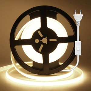 Kalanka-Bande Lumineuse Led Cob, 240 Leds/M&egrave;tre, N&eacute;on Flex D&eacute;coupable 220v Avec Interrupteur, Ruban Led &Eacute;clairage Int&eacute;rieur Ext&eacute;rieur (Blanc Naturel (4000-4500k), 1m) - Neuf