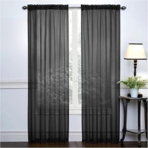 Eryi-Rideau Voilage De Fenêtre Lot De 2, Noir Rideaux Transparent Avec Passe Tringle Pour Décoration De Maison Salon Chambre Cuisine 2 Panneaux L100 X H200 Cm - Neuf