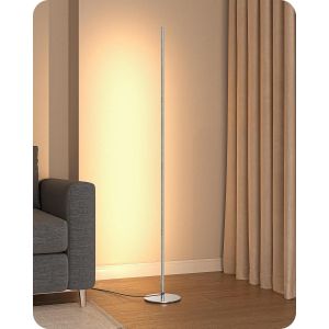 Lampadaire Sur Pied Salon Led À Intensité Variable En Continu,Lumière Blanc Chaud 3000k,Lampadaire D'angle Avec Interrupteur À Pied,Lampe D'ambiance Moderne Pour Chambre,Salon,Argenté - Neuf