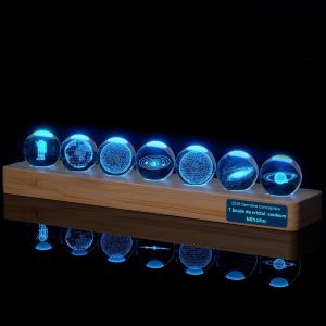 Kalanka-Boule De Cristal Du Système Solaire Avec Base De Lampe Led, Veilleuse Planétaire Avec Plusieurs Couleurs De Lumière, Meilleur Cadeau D'anniversaire Pour Homme, Enseignant, Garçon (Sept Planèt - Neuf