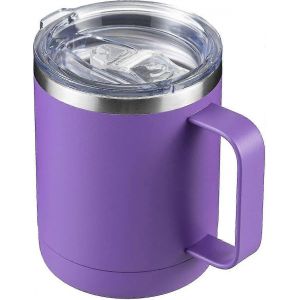 Mug Isotherme En Acier Inoxydable De 35 Cl Avec Anse - Mug &Agrave; Double Paroi Sous Vide Avec Couvercle Pour Boissons Chaudes Et Froides - Violet - Neuf